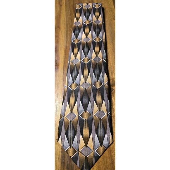 Bellini New York Mens Geometric Pattern Silk Neck Tie Brown Beige Art Design NEW - Picture 1 of 9